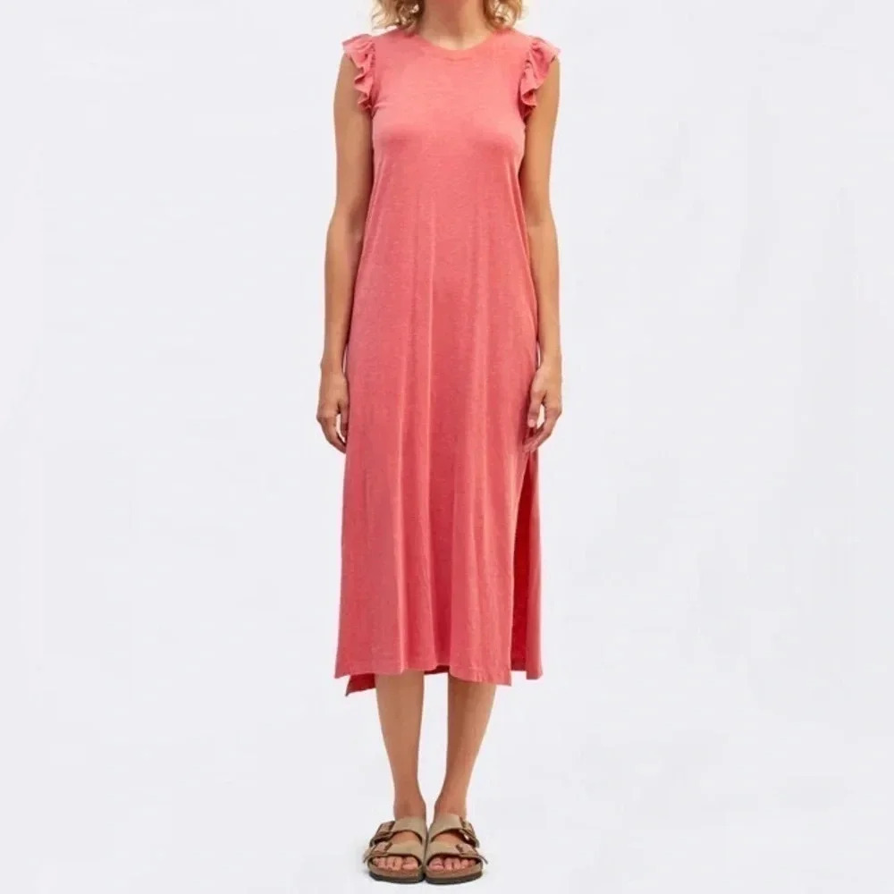 Sundry Ayana Ruffle Midi Dress With Slits Women’s Size 2 / Medium
